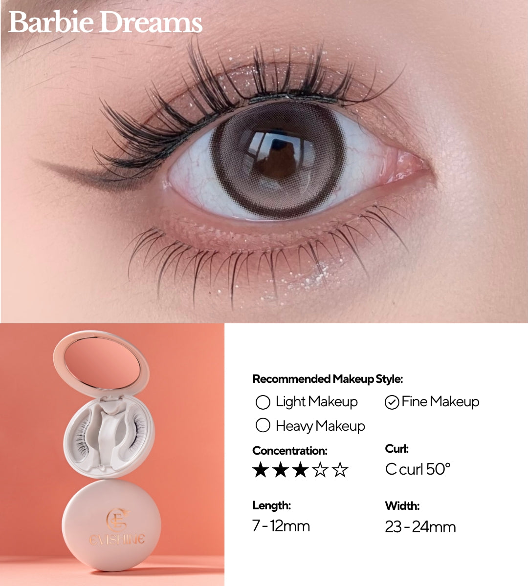 EviShine Magnetic Eyelashes (White Compact Case – Barbie Dreams)