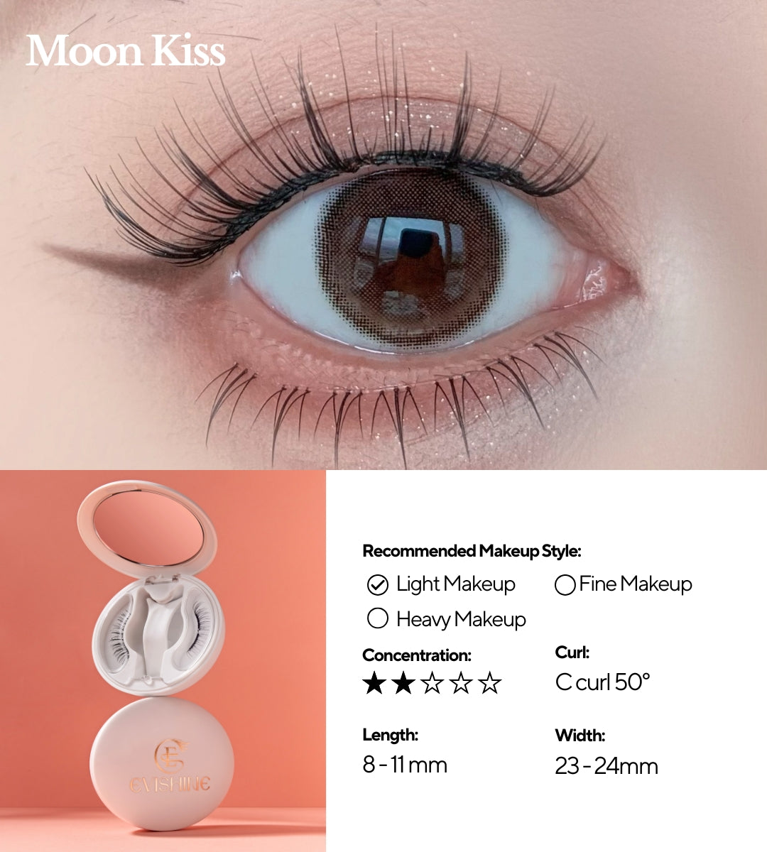 EviShine Magnetic Eyelashes (White Compact Case – Moon Kiss)